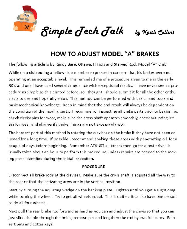 How To Adjust Model "A" Brakes