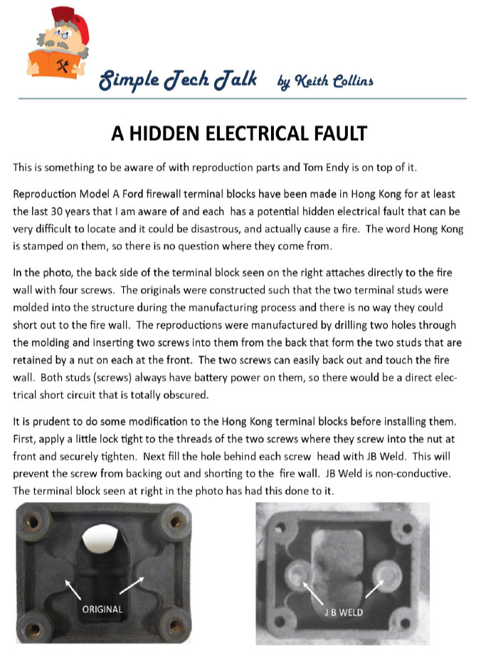 Hidden electrical fault in Model A's
