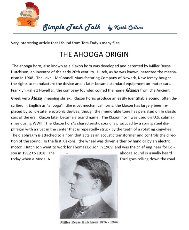 The Ahooga Origin or Klaxon horn